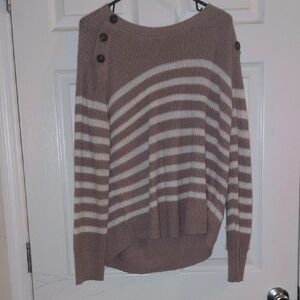 Elegant Striped Tan and Cream Sweater